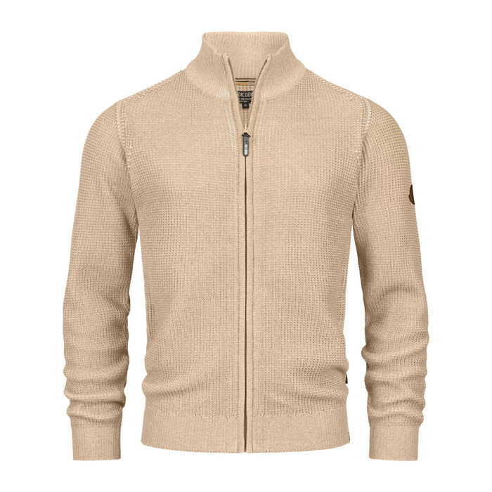 Чоловічий в'язаний кардиган Indicode Herren INLayton з коміром-стійкою та блискавкою, колір Irish Cream, розмір L