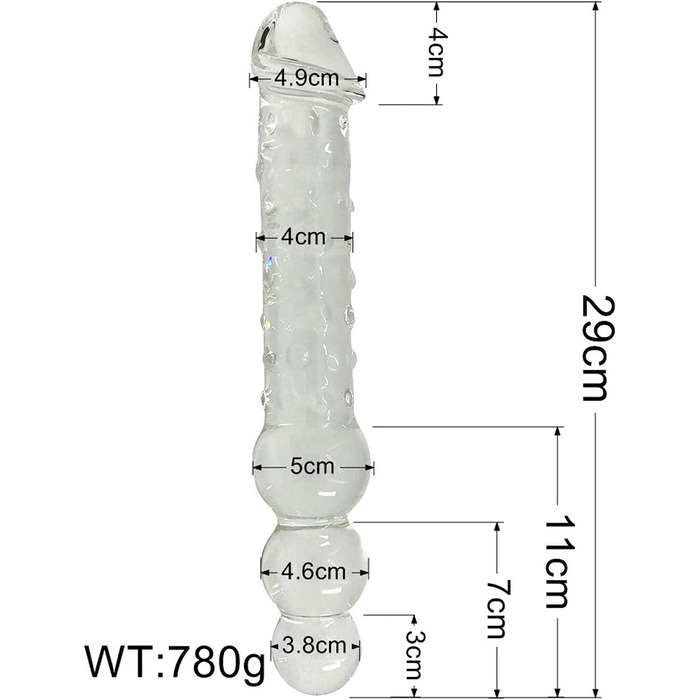 Анальний масажер-вібратор TRQOYTU з подвійним наконечником, великий, зі скла, для масажу G-точки та простати