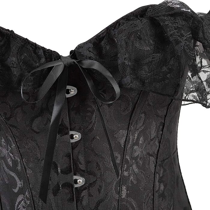 Корсет жіночий Oytto готичний, з шнурівкою, з мереживом, з кісточками, топ-боді, чорний, розмір L