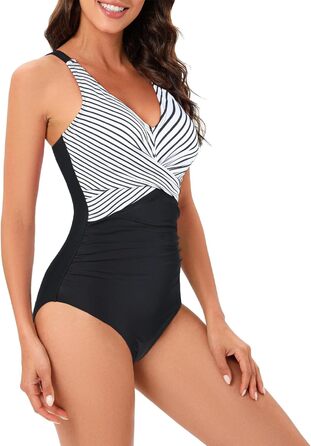 Спортивний купальник для жінок з животом, одноцільний, сексуальний, з пуш-ап, чорно-білий (38)