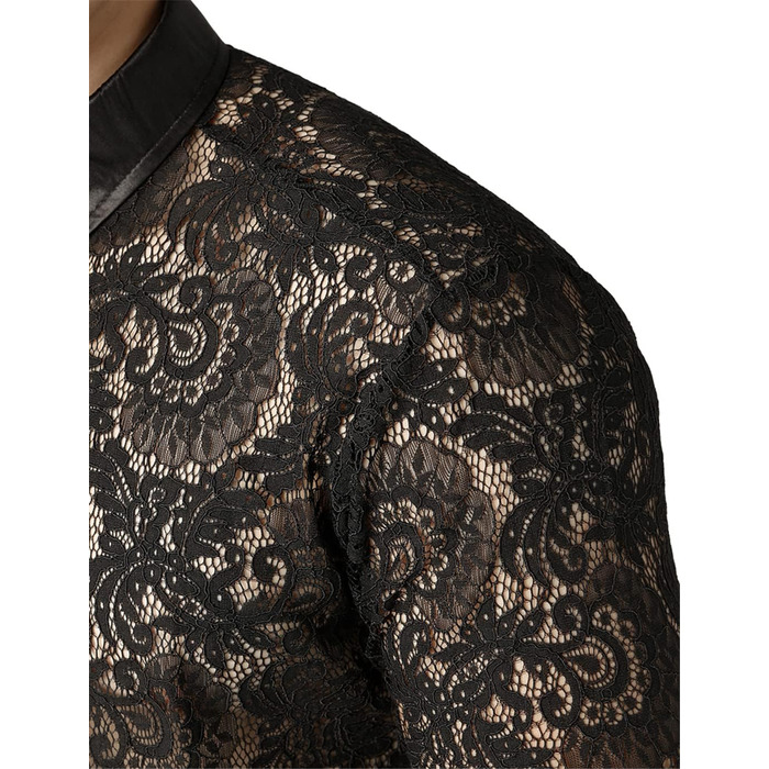 Чоловіча сорочка з сітки Bollrllr, прозора, облягаюча, з мереживом, для вечірок, клубів, випускного, розмір XXL, модель 6