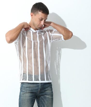 Чоловічий лонгслів Evankin з сіткою, прозорий, з коротким рукавом, футболка з мускульним ефектом, білий