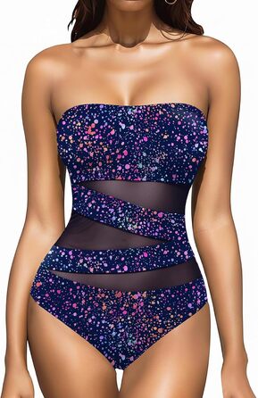 Купальник Hoipick Bandeau суцільний, з мереживним вирізом, ефект контролю живота, колір 
