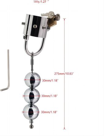 Металевий кільце для пеніса з високою продуктивністю, кавальце для яєчок з нержавіючої сталі з 6 гвинтами та 3 ключами, SM-обмеження, сексуальна іграшка для дорослих, чоловіче тренування на обмеження (кільце + 3 кульки)