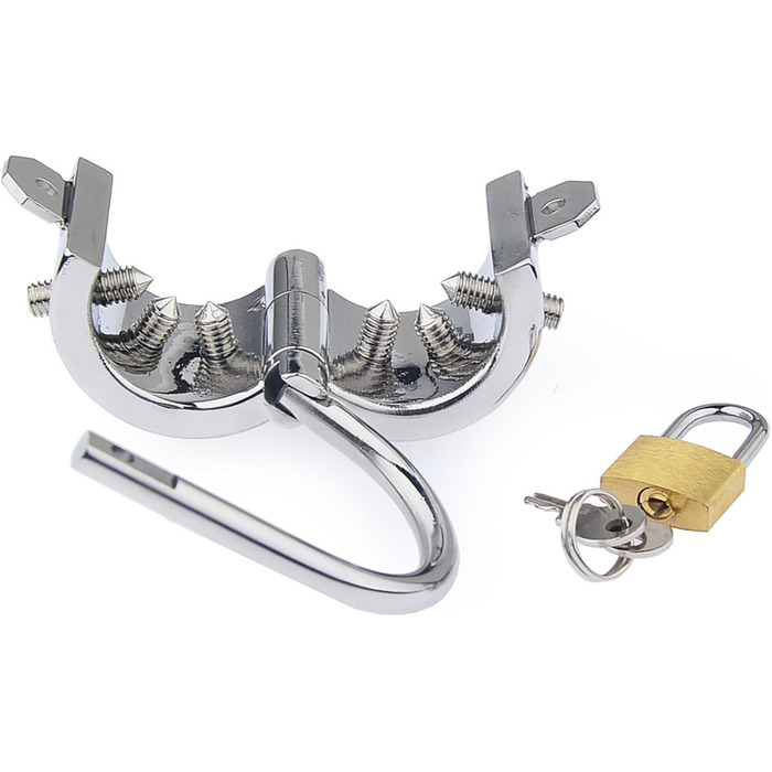 Сталевий кільце для яєчок, розтягувач яєчок, вага для яєчок, посилений кільце для пеніса з 6 знімними шипами CBT, замками та металевим ланцюгом. Кільце для пеніса, сексуальна іграшка для чоловіків, сріблястого кольору, комплект.