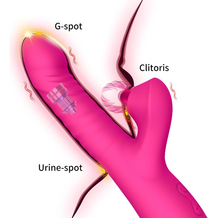 Вібратор для жінок Xuomt 2-в-1 Кролик з вібрацією та шоком, 10 режимів вібрації, 3 режими шоку, анальний вібратор, для пар (жовтий)