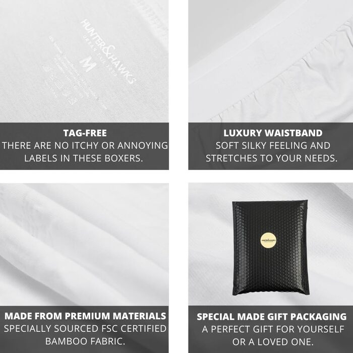 Боксерки чоловічі Hunter & Hawks 4 шт. у наборі, розмір S-6X, м'які, антибактеріальні, дихаючі, ідеальна посадка, Coo Dry Sips, мультипак (XXL, білий)