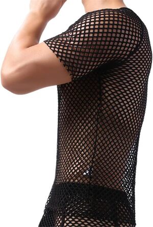 Чоловіча футболка з сітки, прозора, з короткими рукавами, рожевого кольору, XL