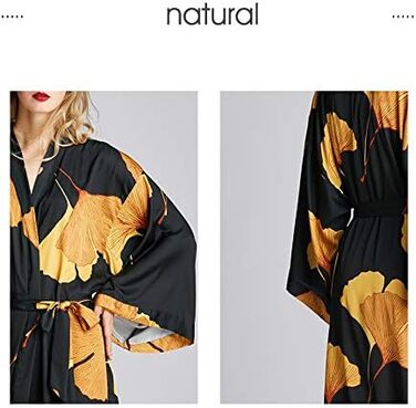 Жіночий халат-кімоно з довгим рукавом з атласу, принт листя гінкго, для нареченої/свідки, універсальний розмір, чорний