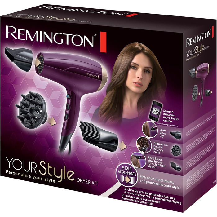 Іонний фен для волосся Remington Your Style D5219 (2300 Вт) з дифузором та насадкою для об'єму
