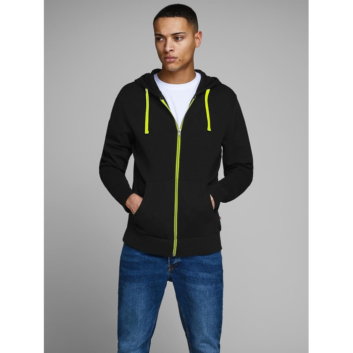 Чоловіча толстовка-худі на блискавці Jack & Jones Jjeholmen Noos, чорна (Reg Fit, XXL)