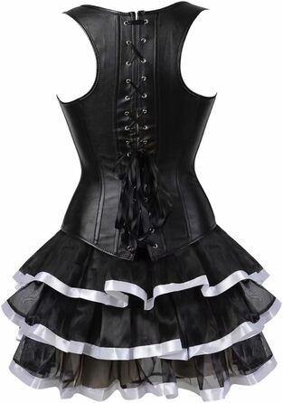 Сукня-корсет у стилі стимпанк з корсажем, мереживом та спідницею-тьюльпаном, чорно-біла (XXS)