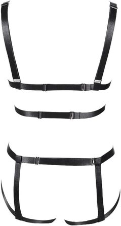 Комплект жіночий: бюстгальтер, пояс на тіло, стрінги. Чорний, готичний стиль, для танців та Хелловіну