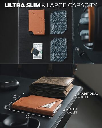 Гаманець-картхолдер VULKIT Pop-up з RFID-захистом, металевий алюмінієвий чохол для карток з відділенням для купюр та монет, натуральна шкіра (Коричневий)