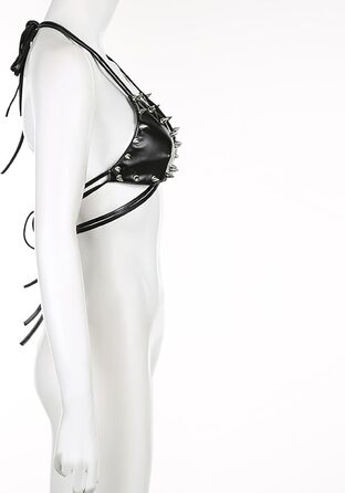 Топ FlyCC Rave з PU-шкіри для жінок: бралетт, рімінці, кроп-топ, ідеально для вечірок, танців та музичних фестивалів (чорний)