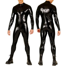 Чоловічий латексний комбінезон GAYLOP 1 мм, чорний, з блискавкою спереду, облягаючий, XXL, ручної роботи