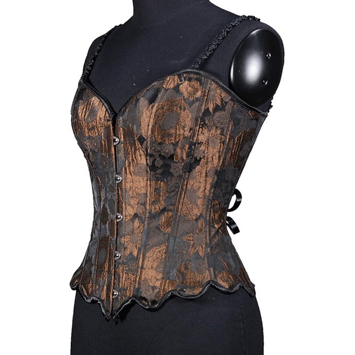 Жіноче корсетне бюстєль Overbust з бретелями, готичний стиль, корсет-топ, сексуальний корсет, карнавальний костюм, топ для корекції фігури (колір: коричневий, розмір: XS)