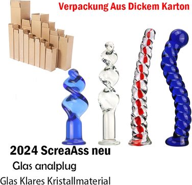 Набір анальних пробок зі скла ScreaAss 4 Stile: комплект з 4 анальних пробок, кристалічне скло, G-точка, масажер простати, для жінок та чоловіків