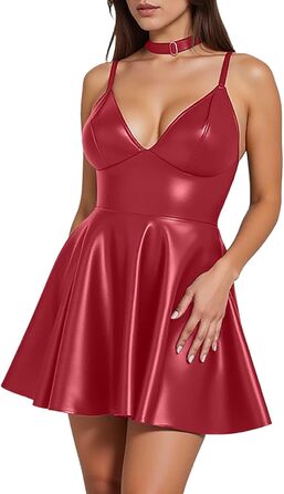 Набір жіночої білизни: ремінь, шкарпетки, спідниця з екошкіри, регульований комірний ланцюжок (Червоний, XL)