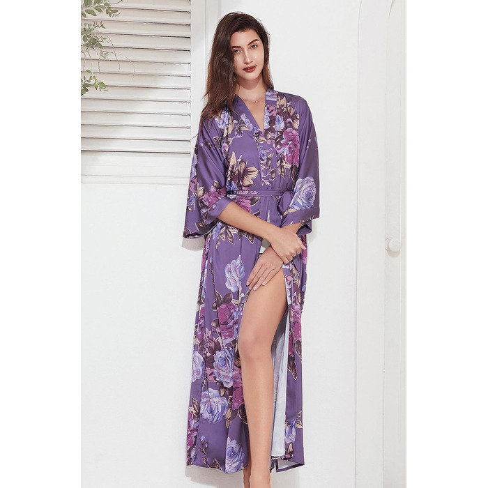 Халат жіночий шовковий максі з квітковим принтом, Babeyond | Халат, кімоно, піжама, для дому