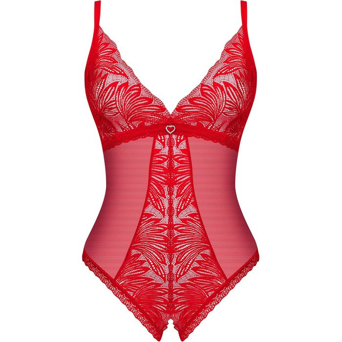 Сексуальний жіночий комплект білизни Selente Love & Fun: боді/відкритий боді/бодісток та атласна пов'язка на очі, виготовлено в ЄС (XS-S, Червоний-Ouvert)