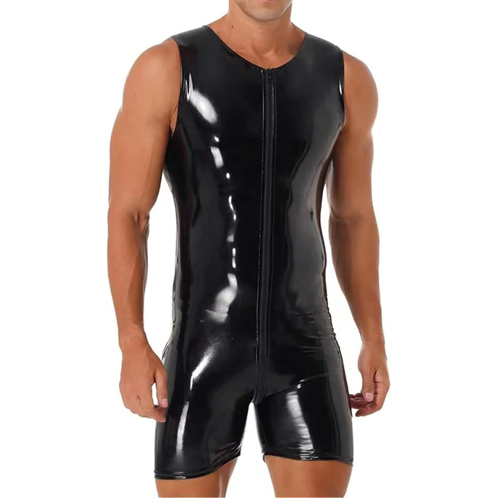 Чоловічий латексний боді Maeau, костюм з блискучої штучної шкіри, чорний, розмір M