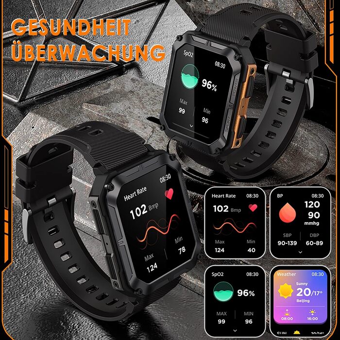 Тактичний смарт-годинник для чоловіків Military Watch: водонепроникний IP68, 1.83