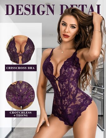 Сексуальна спідниця-боді Aranmei для жінок, мереживна спідниця-боді з глибоким V-поглибленням, відповідна спідниця-сліп, пурпурова S