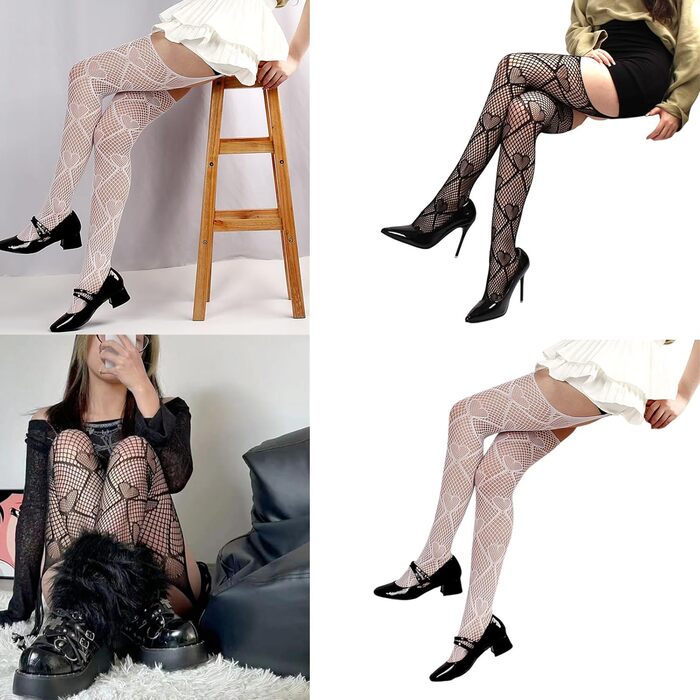 Чорні мереживні панчохи з стріжками TONZN для жінок, висока талія, вирізане серце, прозорі