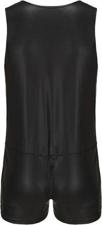 Чоловічий боді з лакової шкіри, облягаючий, з блискавкою та кишенею, для клубу/сцени, чорний, 3XL