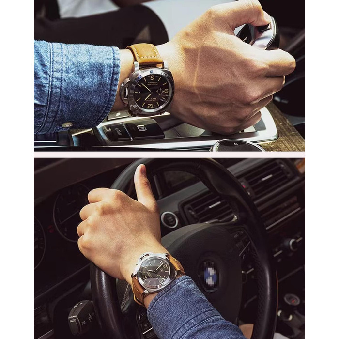 Шкіряний ремінець для годинника Panerai Luminor 44мм Vintage Military, 22мм 24мм 26мм, світло-коричневий зі сріблястими елементами