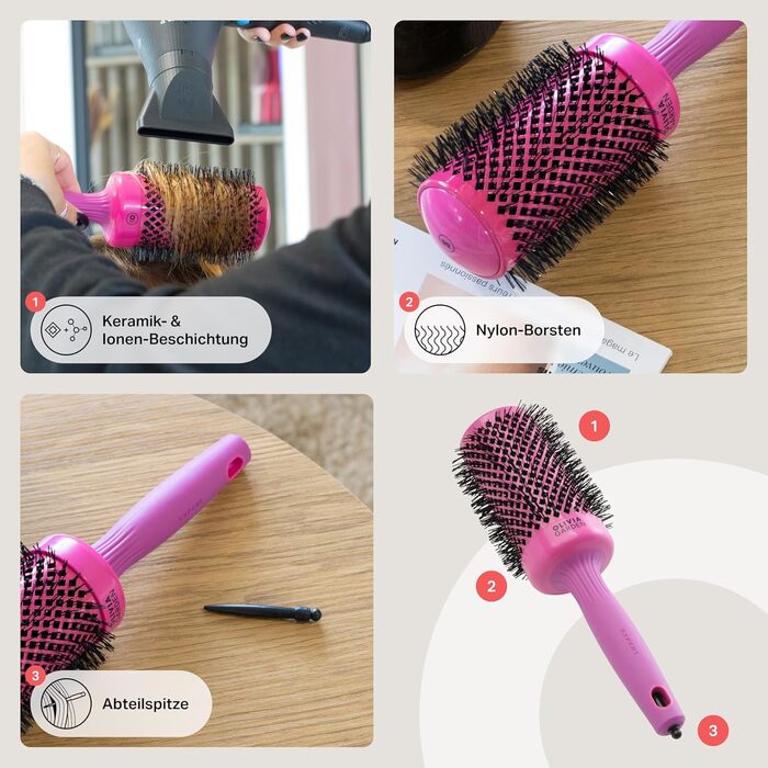 Керамічна кругла щітка для волосся Olivia Garden Expert Blowout Shine, антистатична, для блиску та гладкості, рожева, 55 мм (L)