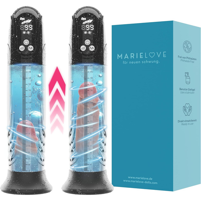 Електрична вакуумна помпа для збільшення статевого члена з акумулятором, LCD дисплеєм та USB-зарядкою - 20см Ø7см - для чоловіків, підтримка ерекції, тренування потенції