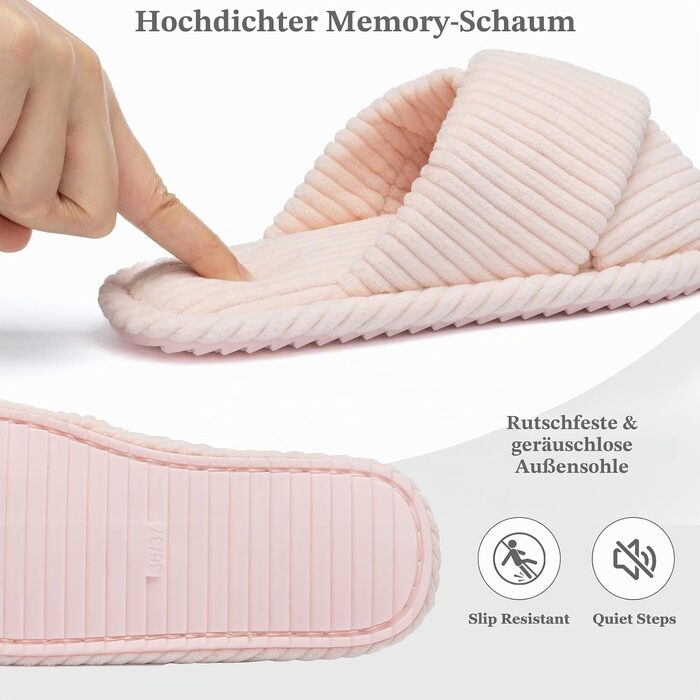 Жіночі домашні капці GOEWY з ефектом пам'яті (Memory Foam), текстильні тапочки з відкритим носком та бантом, протиковзальна підошва, рожеві, розмір 36/37 EU