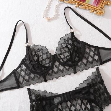 Жіноча нічна сорочка SRZYMJ: сексуальний баддідол, мереживний неглиже, сатинове нічне вбрання, елегантна білизна, для пишних форм, з шнурком, чорний A3, розмір M