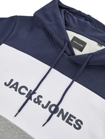 Чоловічий худі Jack & Jones JWHLOGO Blocking Regular Fit з принтом, кольори Navy/Green/Beige, великі розміри (Plus Size)