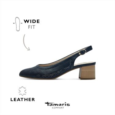 Жіночі шкіряні слінгбеки Tamaris Comfort — елегантні туфлі з відкритою п'яткою, темно-сині (Navy), розмір 40 EU