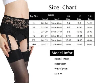 Жіночий ремінь-стріп-гурт з 6 гачками Klönkee, широкий, чорний, з мереживом