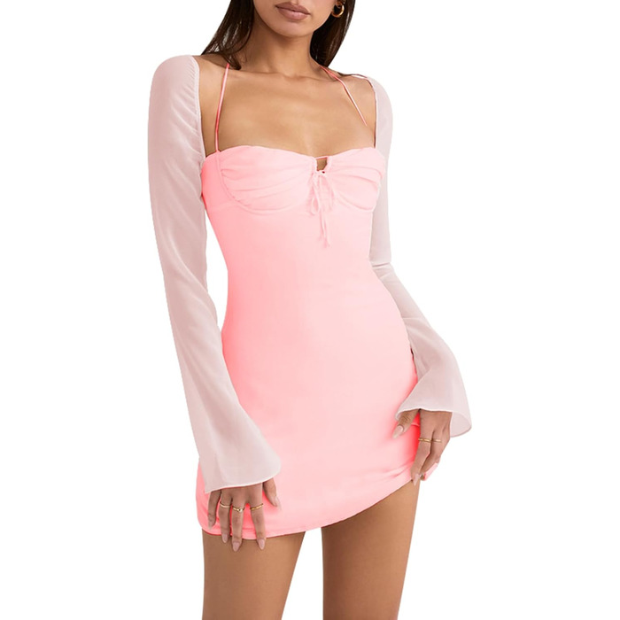 Сучасна жіноча блуза HIBHABY з довгим рукавом (XS, Рожева)