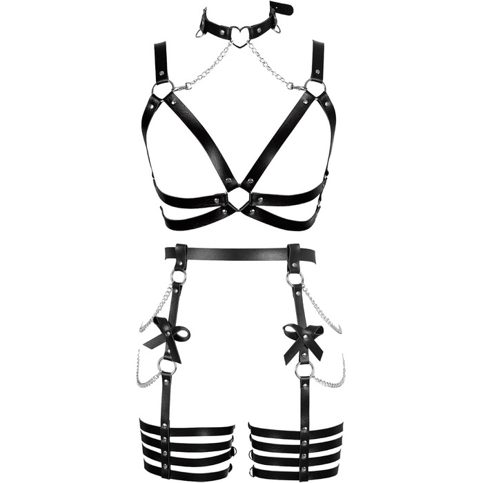 Жіночий шкіряний боді з корсетом BANSSGOTH, набір, з бантиком, мереживний, для танців та свят, чорний