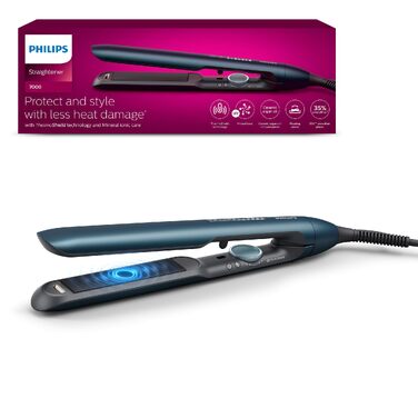 Випрямляч для волосся Philips 7000 Series BHS732/00 з технологією ThermoShield, іонізацією та керамічними пластинами з аргановою олією, Блакитно-зелений металік