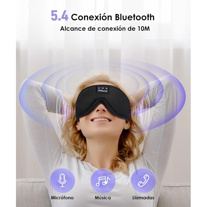 Маска для сну з Bluetooth-навушниками ASMR, м'яка бездротова маска для сну для подорожей та відпочинку, 3D дизайн, чорна