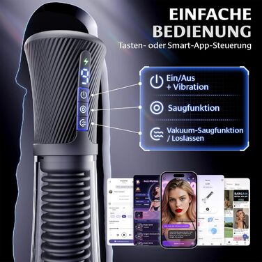 Електричний секс-іграшка для чоловіків Gobeken: вібрація, вакуум, керування через додаток, мастурбатор, пеніспампуватор, 2 лінійки