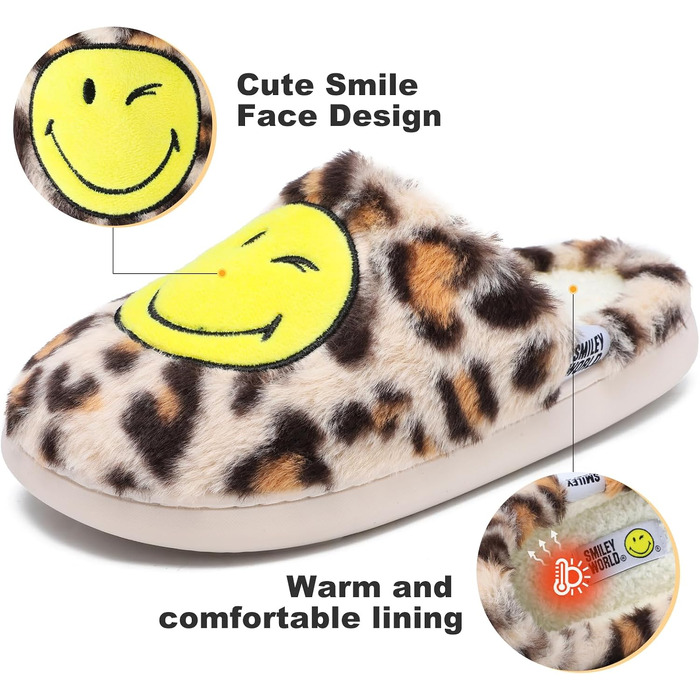Зимові домашні капці SMILEYWORLD® з ефектом пам'яті Memory Foam, м'які плюшеві пантофлі для жінок та чоловіків (Леопард, 42/43 EU)