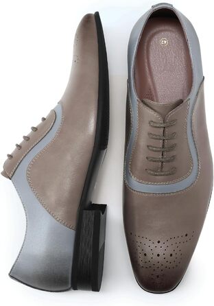 Чоловічі класичні туфлі YFFUSHI Oxford Brogues — офіційне бізнес-взуття, сіро-блакитні, розмір 40 EU