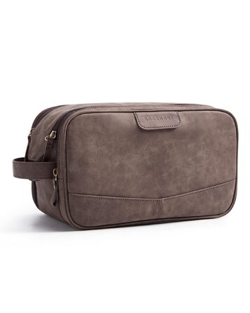 Чоловіча дорожня косметичка BAGSART з PU-шкіри, велика сумка для аксесуарів та гігієни з подвійним замком, 8.1 л, коричнева
