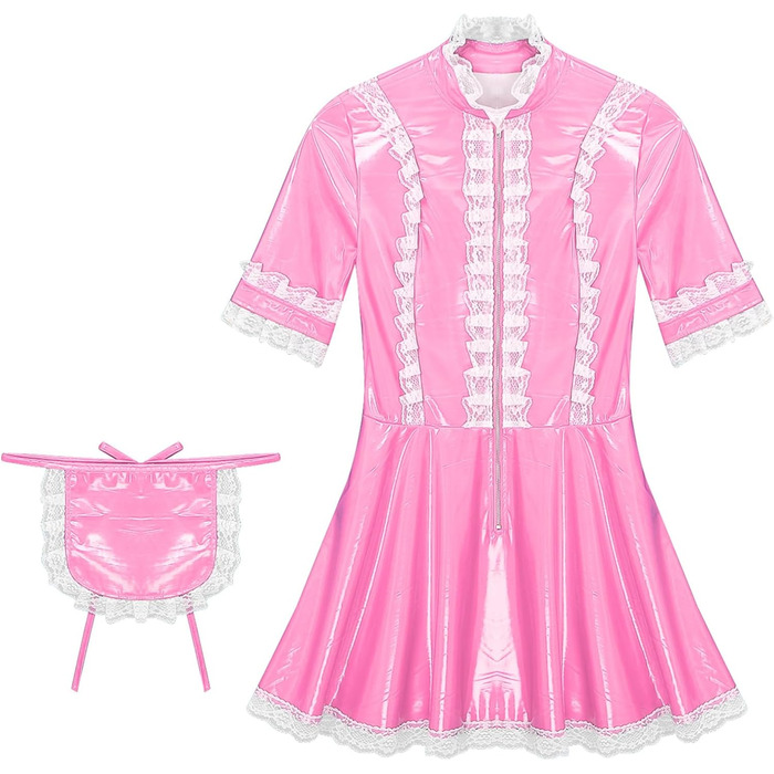 Костюм покоївки Freebily з лакованої шкіри, рожевий, для карнавалу/Хелловіну, розмір XXL