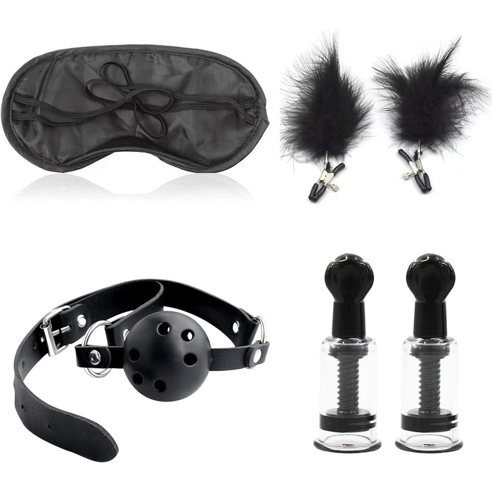 Набір для БДСМ: 26 предметів (наручники, аналплаг, кільце для пеніса, чікер, кліпси для сосків, маска для очей, батіг, приглушник)