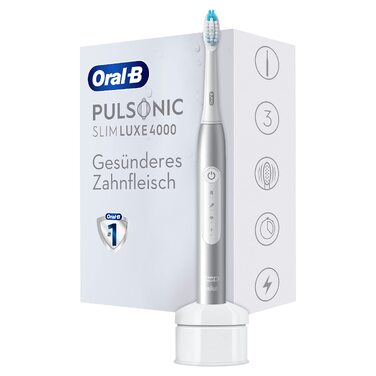 Електрична звукова зубна щітка Oral-B Pulsonic Slim Luxe 4000, 3 режими чищення для здоров'я ясен, колір платина