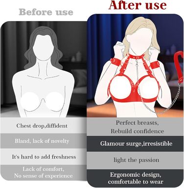 Набір BDSM 6-в-1: наручники, шлея для тіла, чіп, батіг, маска для очей, мотузки для фіксації. Для пар. Червоний колір.